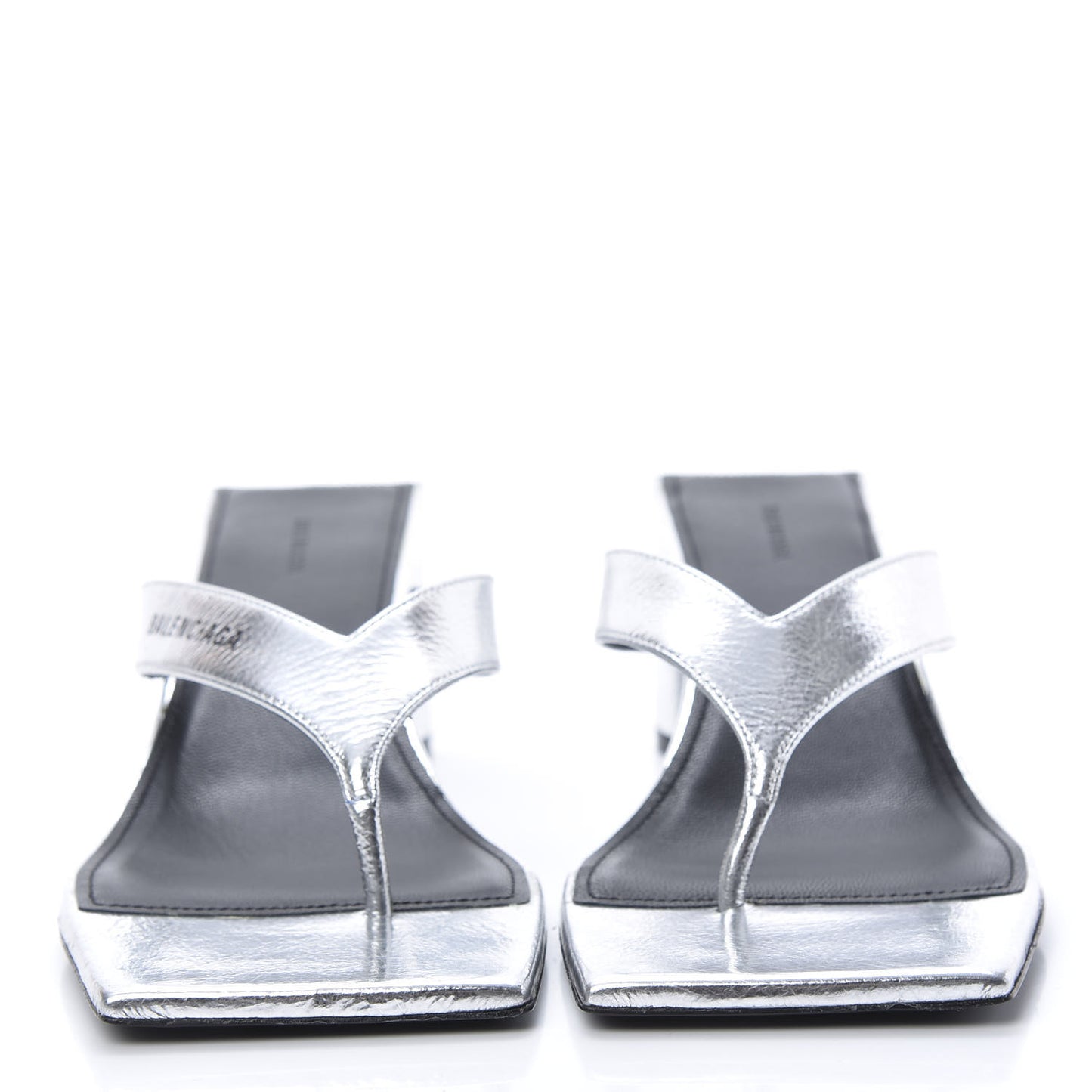Calfskin Double Square Flat 60mm Sandals 39 Silver Black