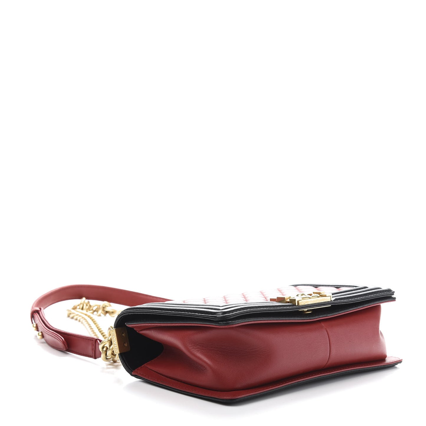 Lambskin Quilted Medium Boy Flap Red Black