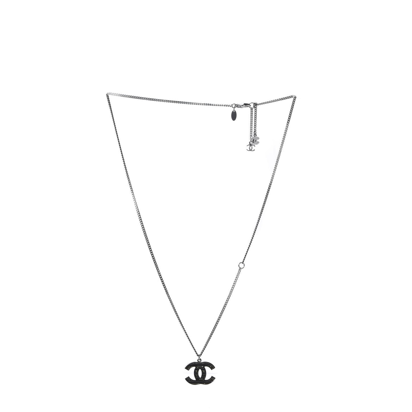 Crystal Enamel Striped CC Necklace Ruthenium Black