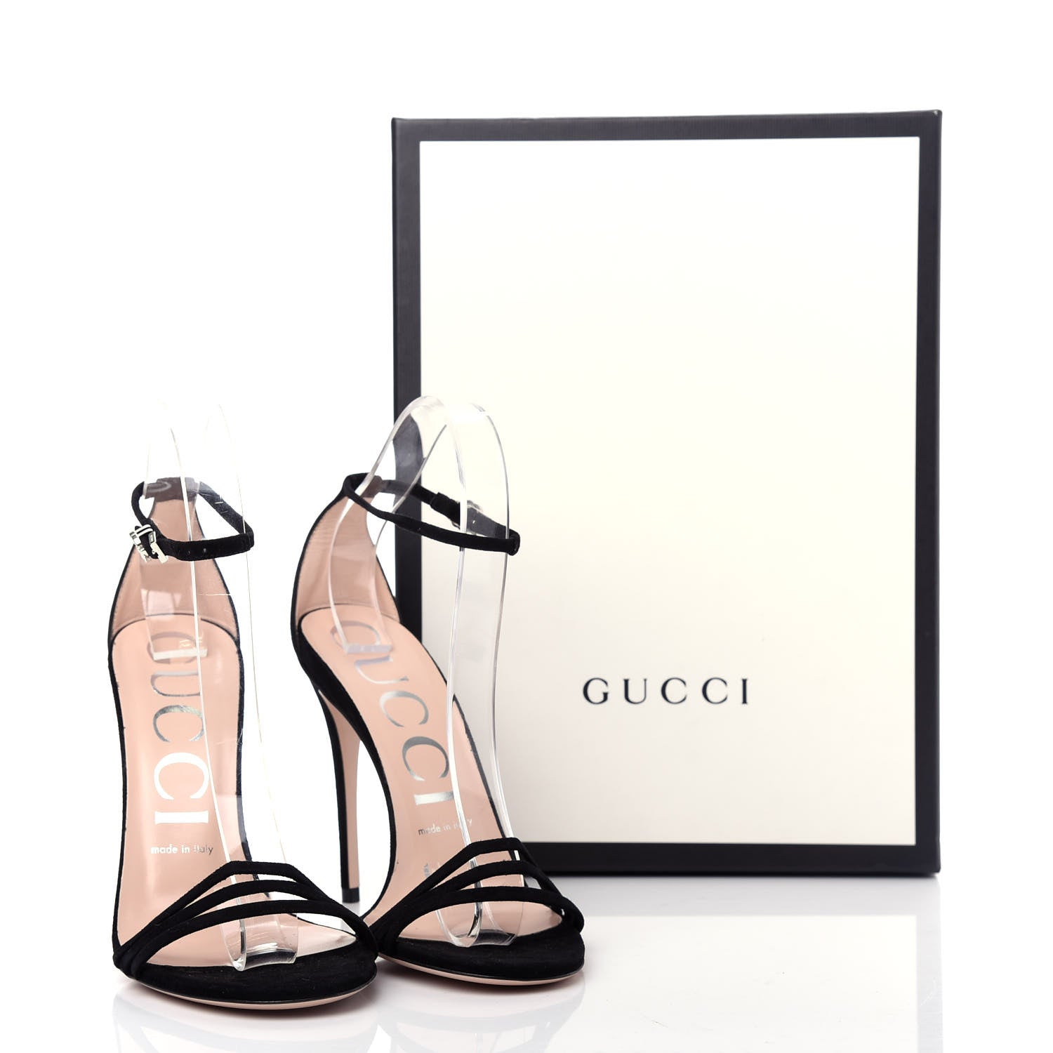 Gucci Kid Scamosciato GG Ankle Strap High Heel Sandals 38 Black 10 of 10