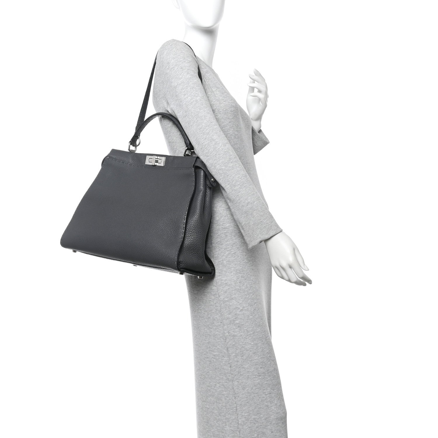 Fendi Cuoio Romano Selleria Bi-Color Large Peekaboo Iconic Satchel Asfalto Latte 2 of 10