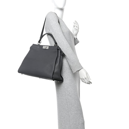Fendi Cuoio Romano Selleria Bi-Color Large Peekaboo Iconic Satchel Asfalto Latte 2 of 10