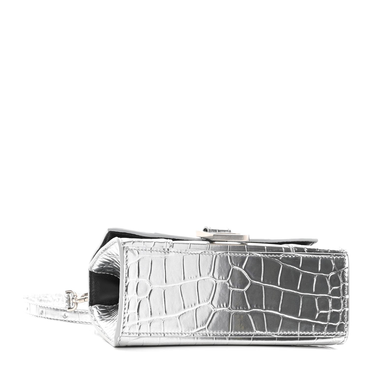 Balenciaga Metallic Calfskin Crocodile Embossed Hourglass Top Handle Bag XS Silver 4 of 9