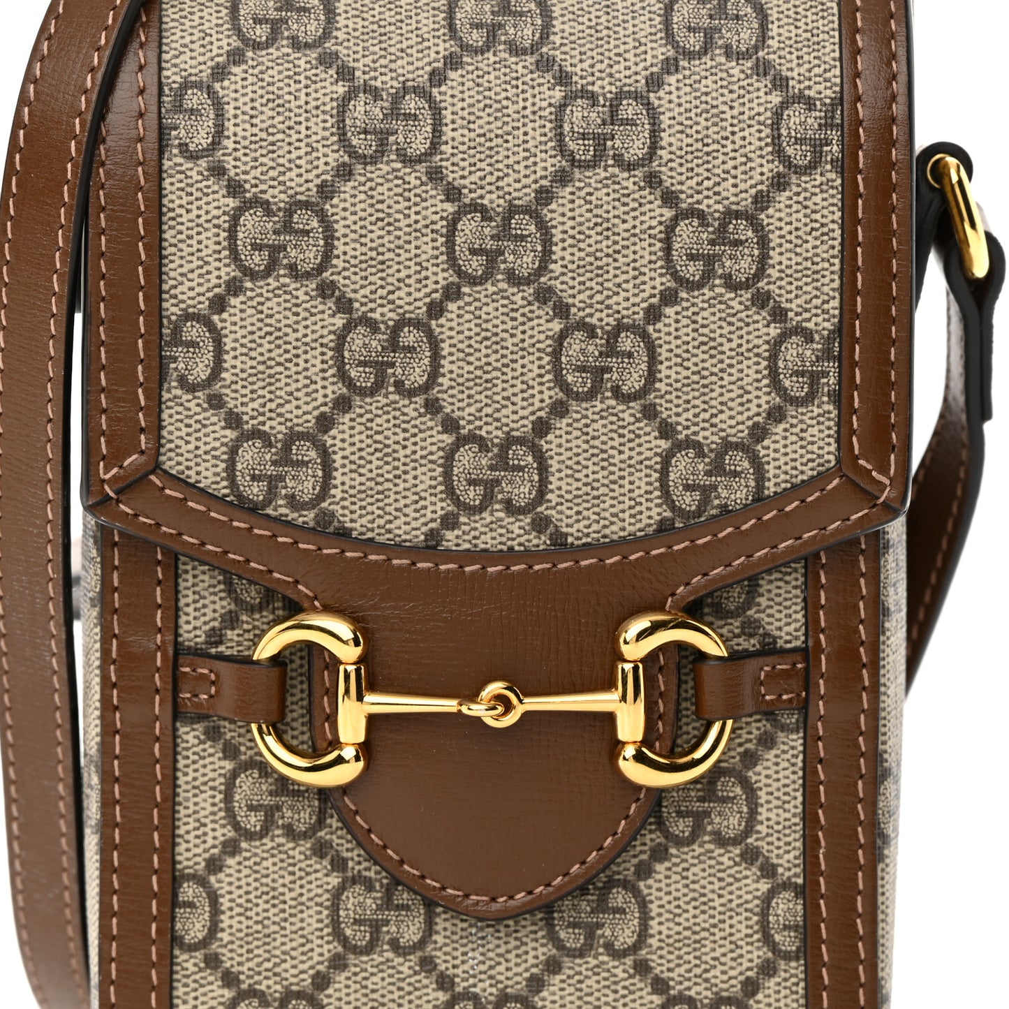 GG Supreme Monogram Mini Horsebit 1955 Crossbody Bag Beige Brown Sugar