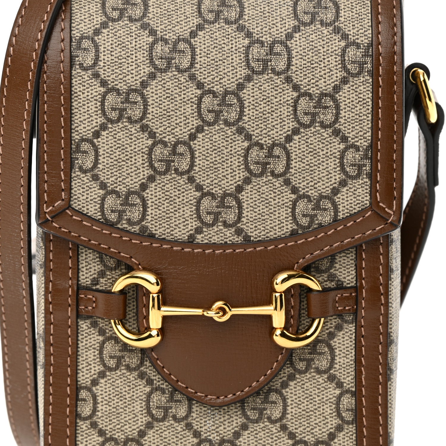 Gucci GG Supreme Monogram Mini Horsebit 1955 Crossbody Bag Beige Brown Sugar 8 of 16