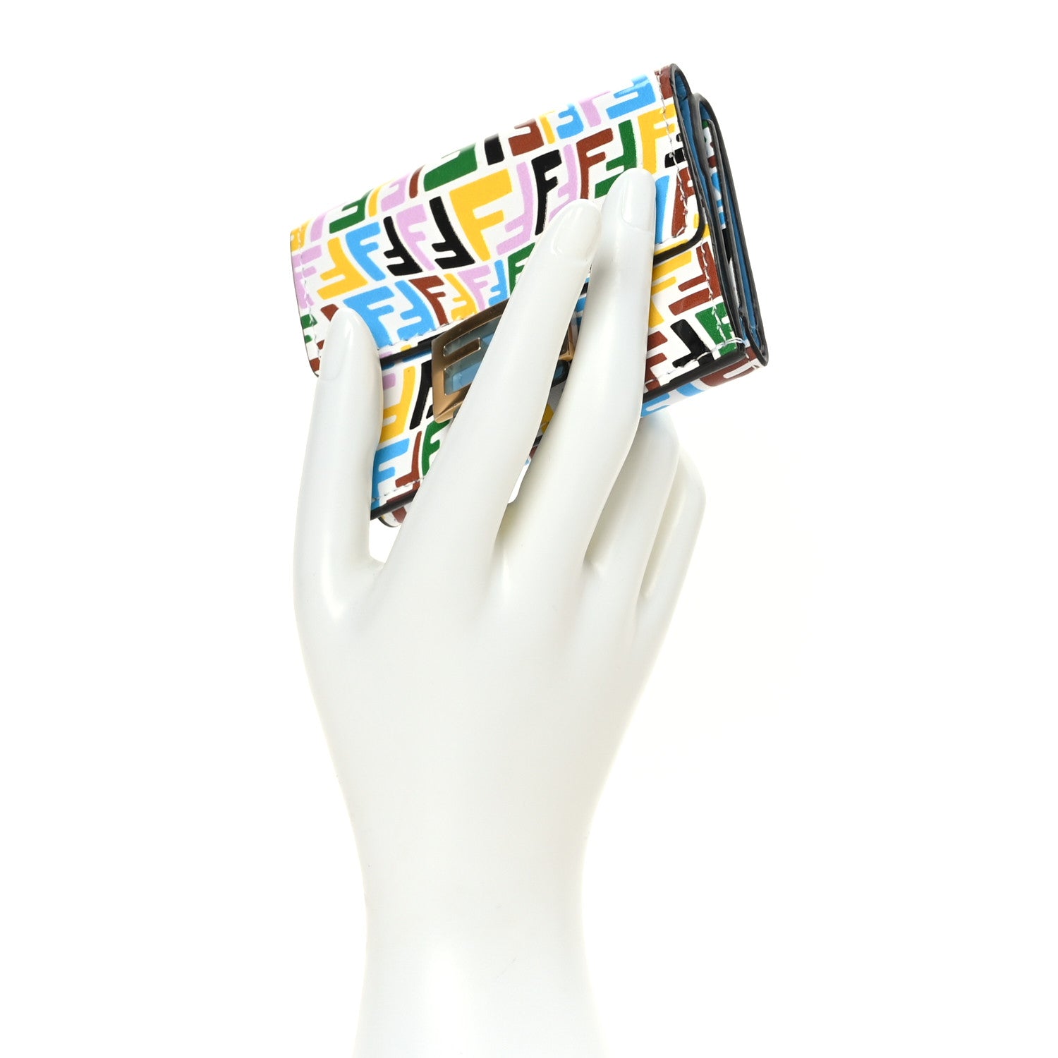 Fendi X SARAH COLEMAN Vitello Liberty Ceylon Micro FF Fish Eye Embossed Tri-Fold Wallet Multicolor Cyber Blue 2 of 9