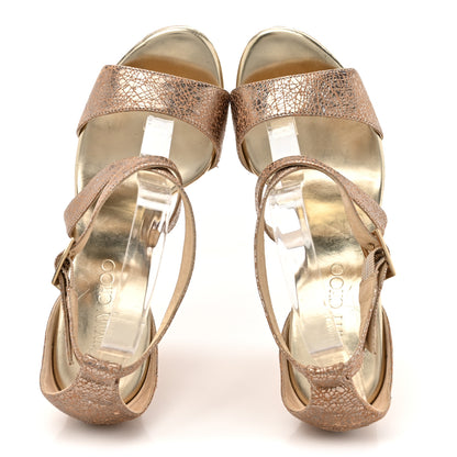 Jimmy Choo Metallic Calfskin Cork Portia 120 Wedge Sandals 38.5 Gold 2 of 14