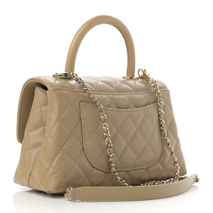 Chanel Caviar Lizard Embossed Quilted Mini Coco Handle Flap Dark Beige 3 of 11