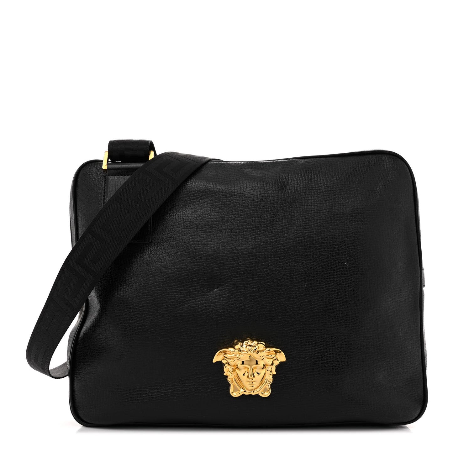 Grained Calfskin Medusa Head Shoulder Bag Black