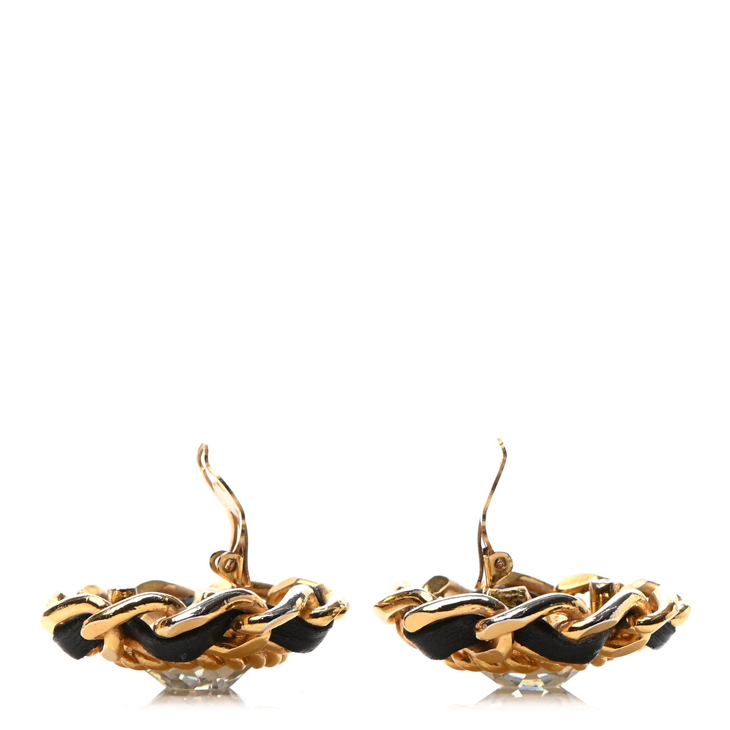 Crystal Lambskin Clip On Earrings Gold Black