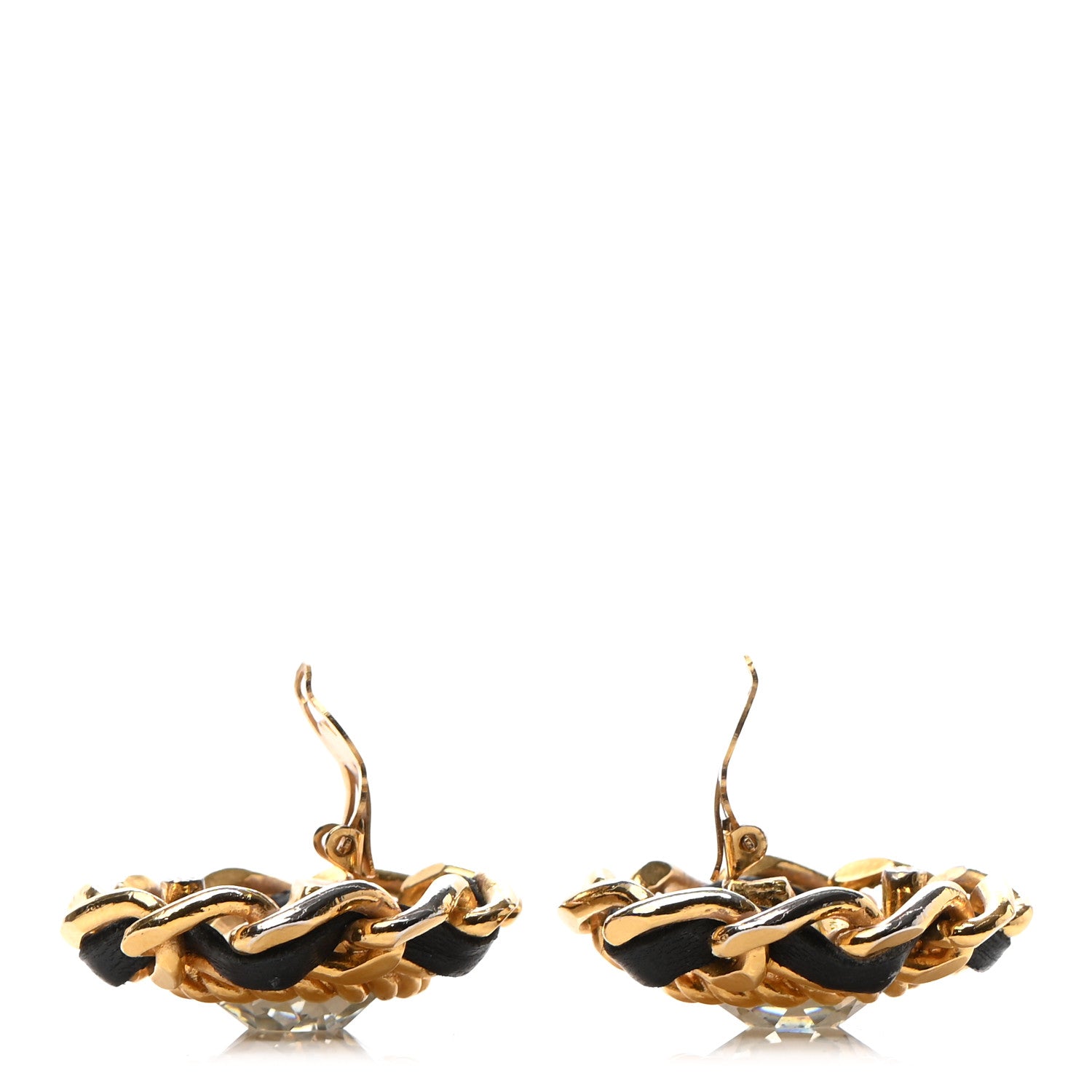 Chanel Crystal Lambskin Clip On Earrings Gold Black 3 of 4