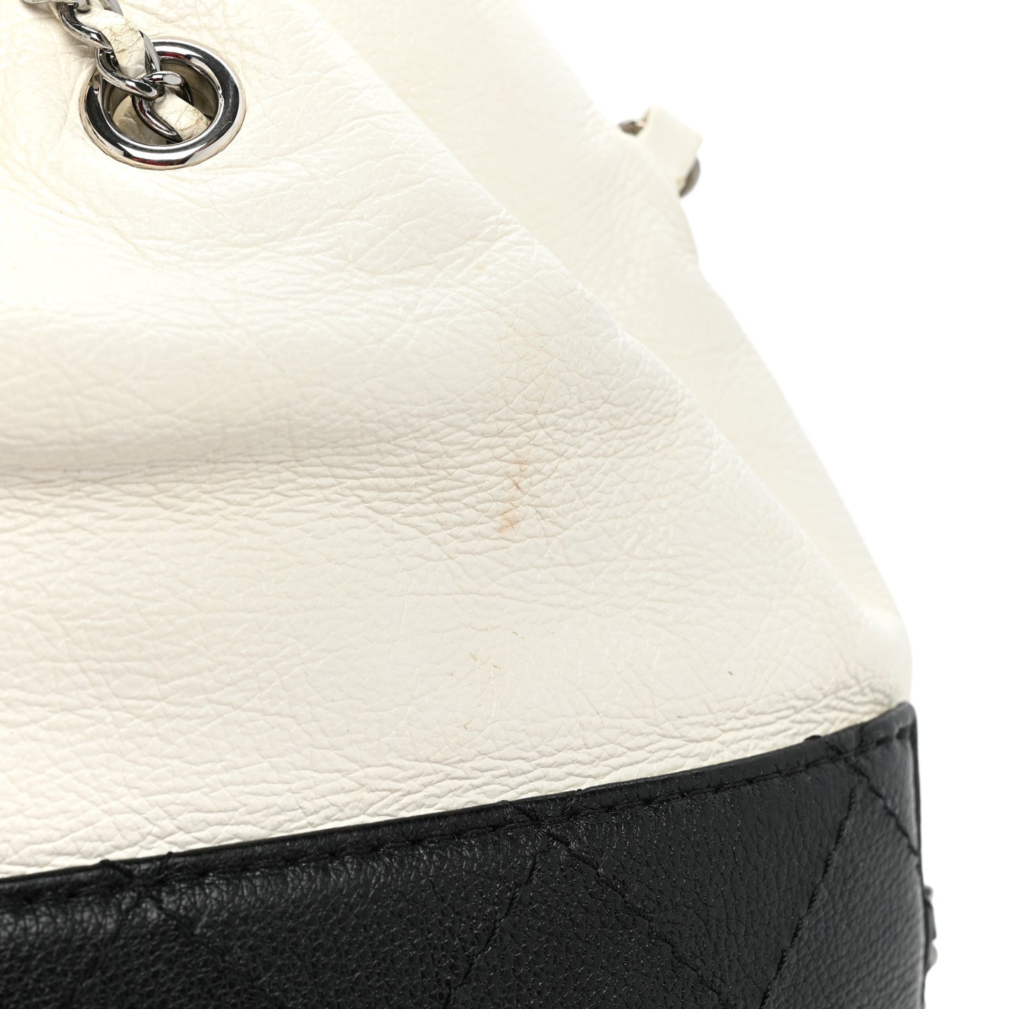 Aged Calfskin Quilted Small Gabrielle Bucket White Black