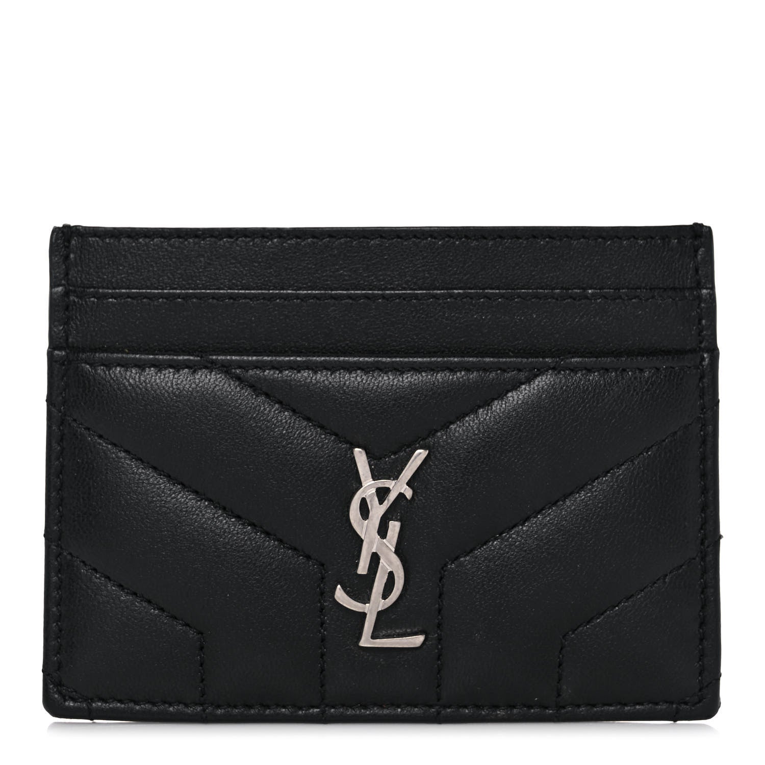 Saint Laurent Calfskin Y Quilted Monogram LouLou Credit Card Case Black 1 of 10