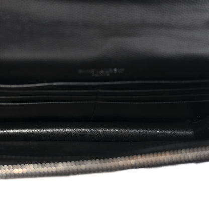 Saint Laurent Grain De Poudre Matelasse Chevron Monogram Envelope Chain Wallet Black 5 of 10