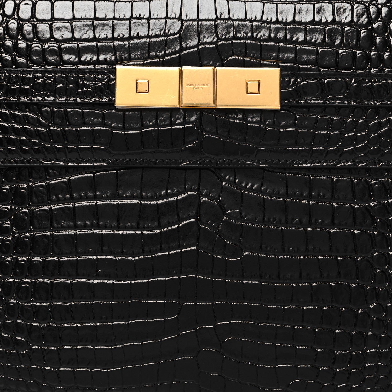 Saint Laurent Shiny Calfskin Crocodile Embossed Manhattan Baguette Black 7 of 12