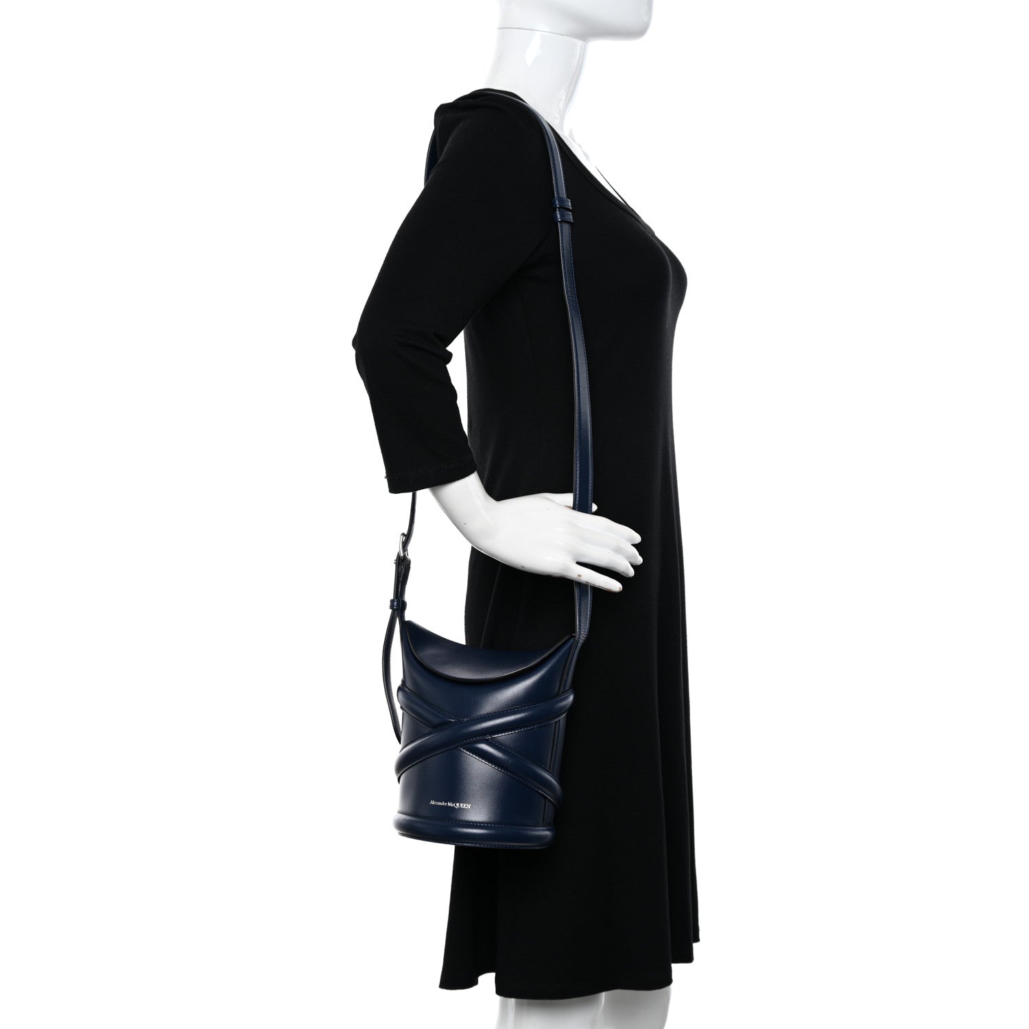 Alexander McQueen Calfskin Curve Bucket Bag Navy 2 of 10