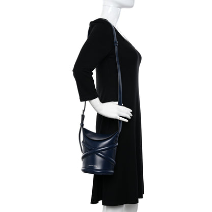 Alexander McQueen Calfskin Curve Bucket Bag Navy 2 of 10