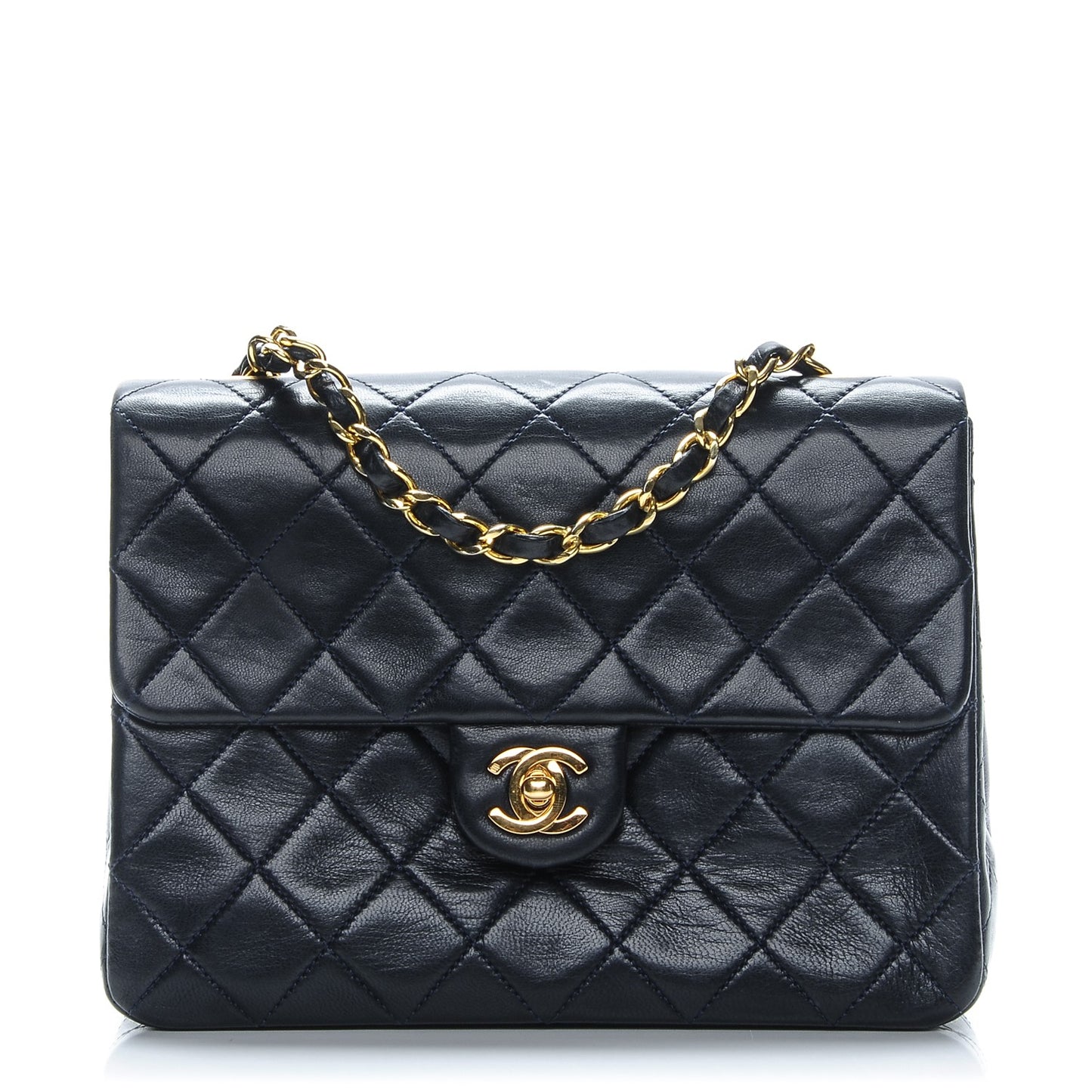 Lambskin Quilted Small Flap Navy