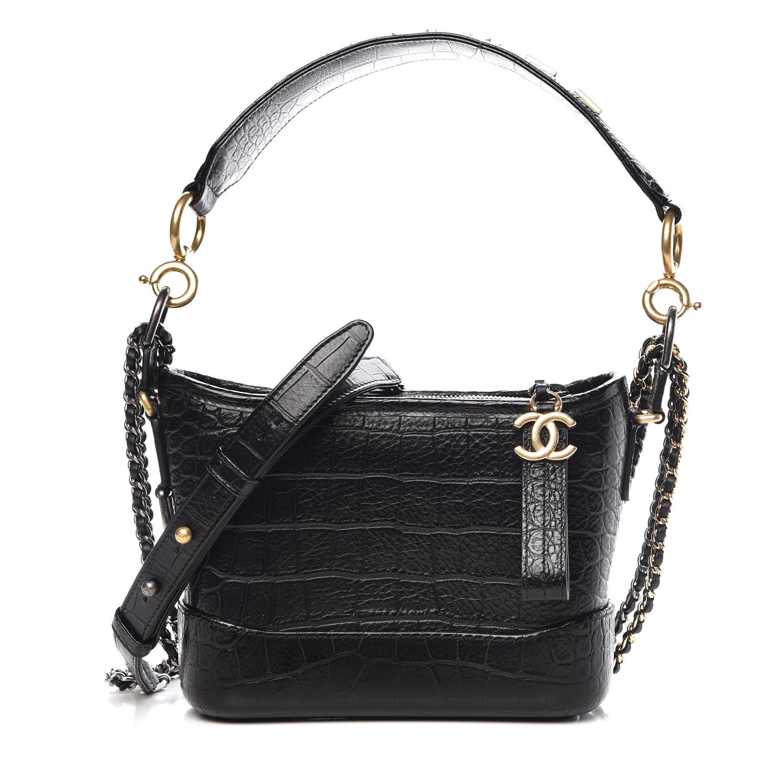 Chanel Calfskin Crocodile Embossed Small Gabrielle Cocodile Hobo Black 1 of 12