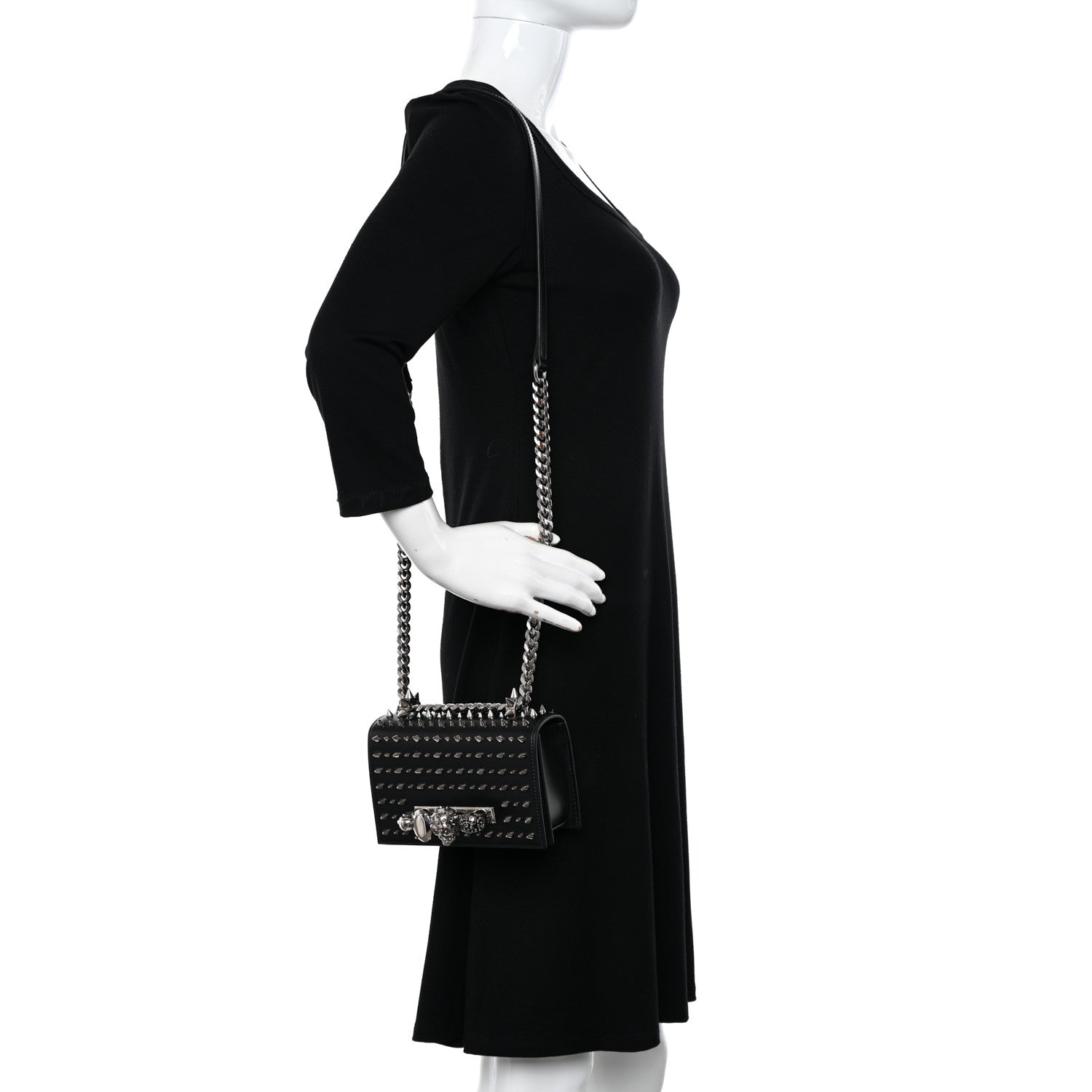 Alexander McQueen Calfskin Studded Knuckle Satchel Black Silver 2 of 12
