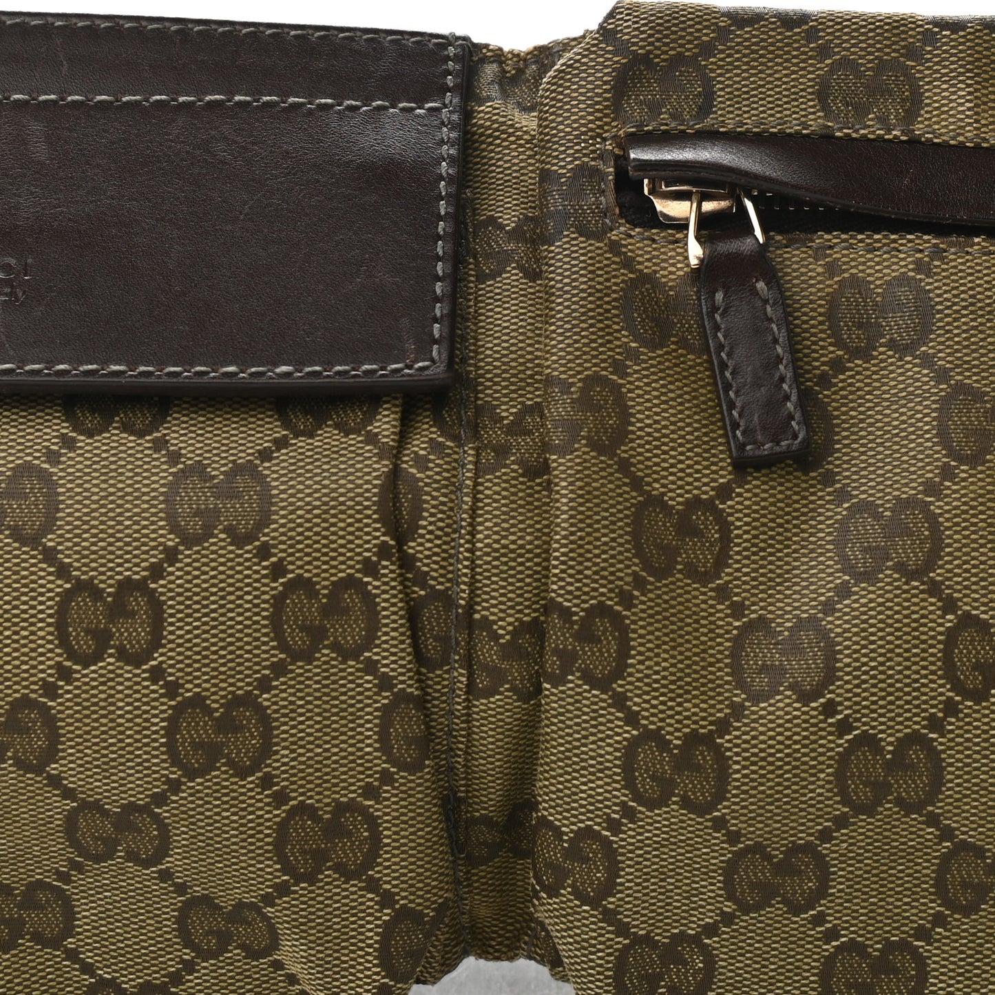 GG Monogram Web Double Pocket Belt Bag Green Dark Brown