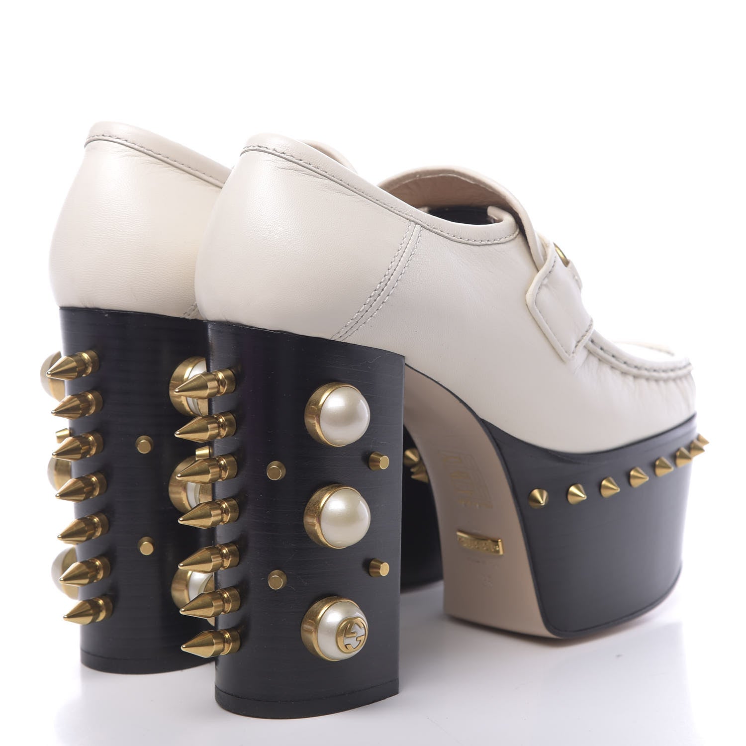 Gucci Malaga Kid Pearl Studded Spiked Vegas Platform Loafer 36 Mystic White 4 of 9