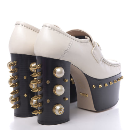 Gucci Malaga Kid Pearl Studded Spiked Vegas Platform Loafer 36 Mystic White 4 of 9