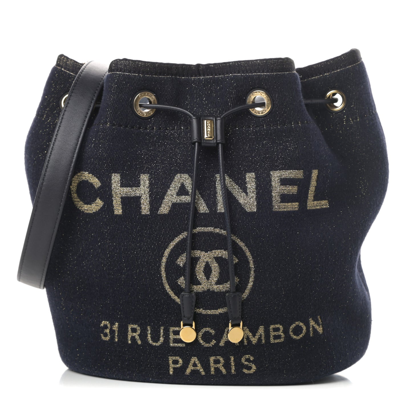 Lurex Canvas Deauville Drawstring Bag Navy Blue Gold