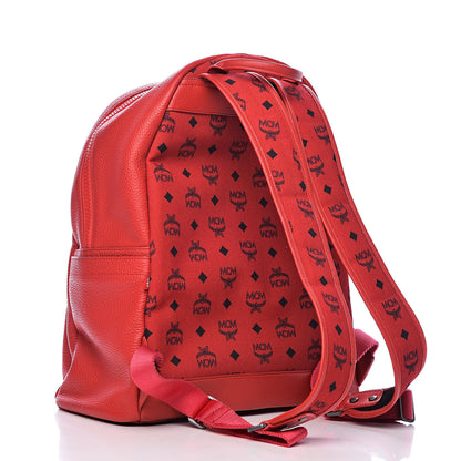 MCM Calfskin Studded Small Logo Backpack Red 3 of 11