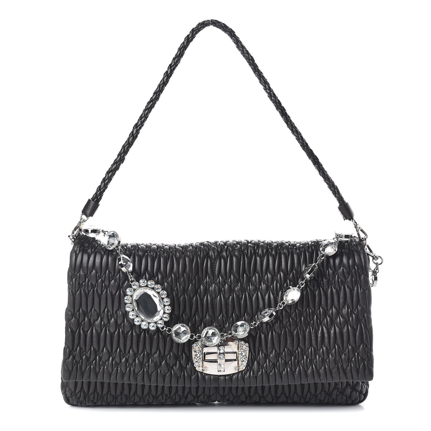 Miu Miu Nappa Matelasse Crystal Flap Clutch Black 1 of 9