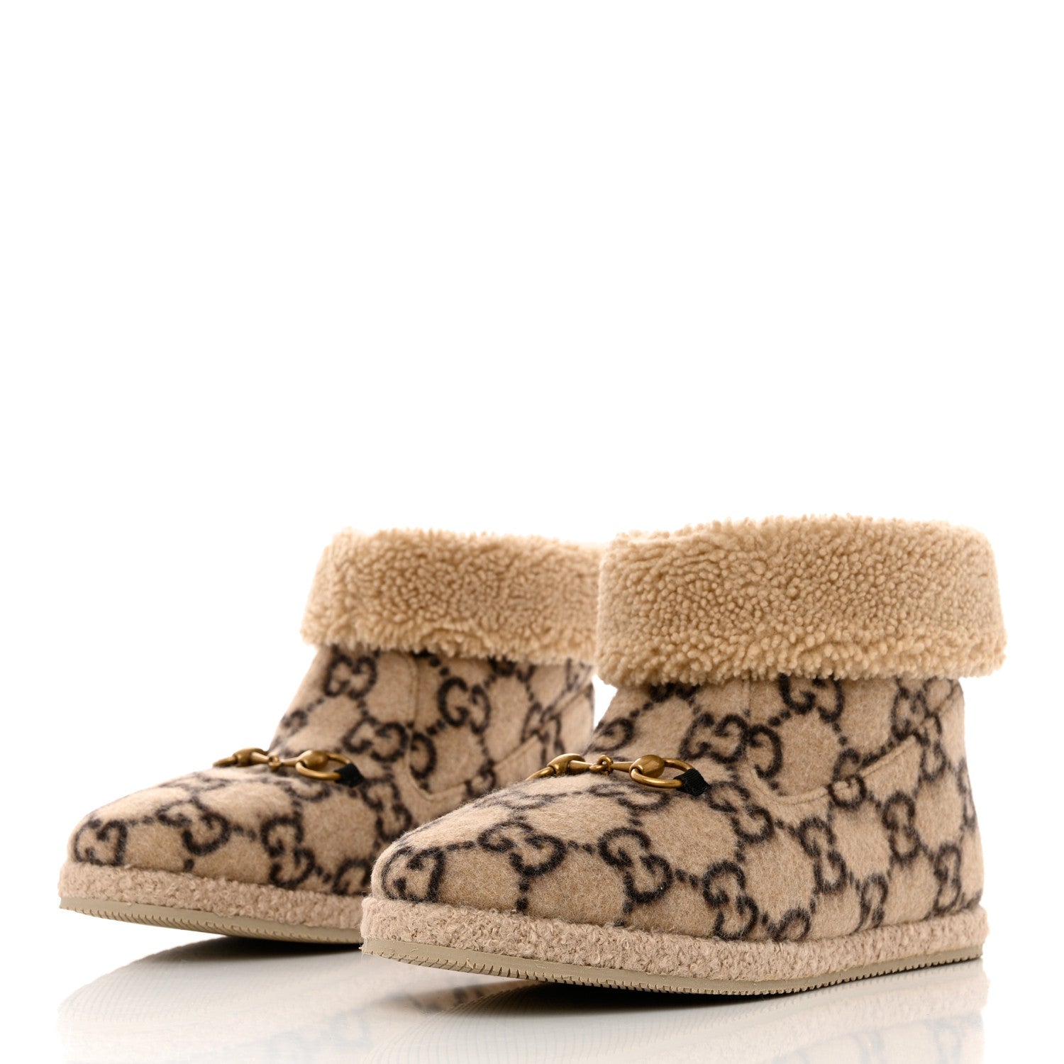 Gucci Covered Wool GG Monogram Womens Fria Horsebit Ankle Boots 41 Beige Ebony Butterscotch 3 of 8