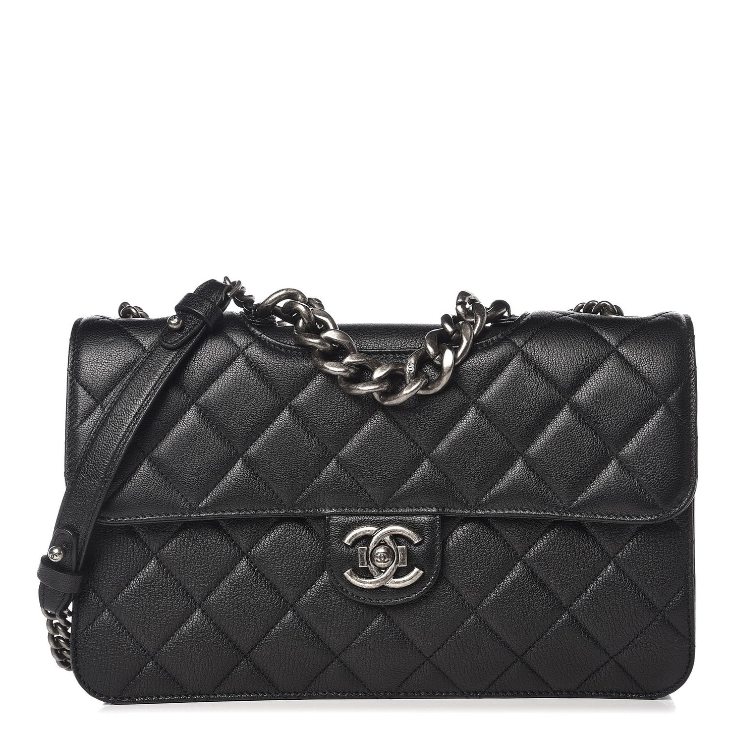 Goatskin Quilted Large Perfect Edge Flap Black
