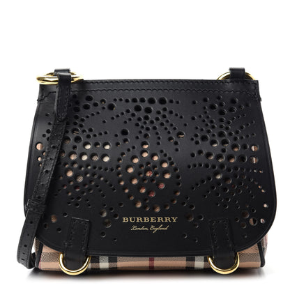 Burberry Perforated Calfskin Haymarket Check Baby Bridle Crossbody Black 1 of 11