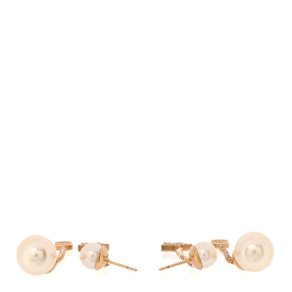 Christian Dior Pearl Crystal Tribal CD Drop Earrings Gold 3 of 5