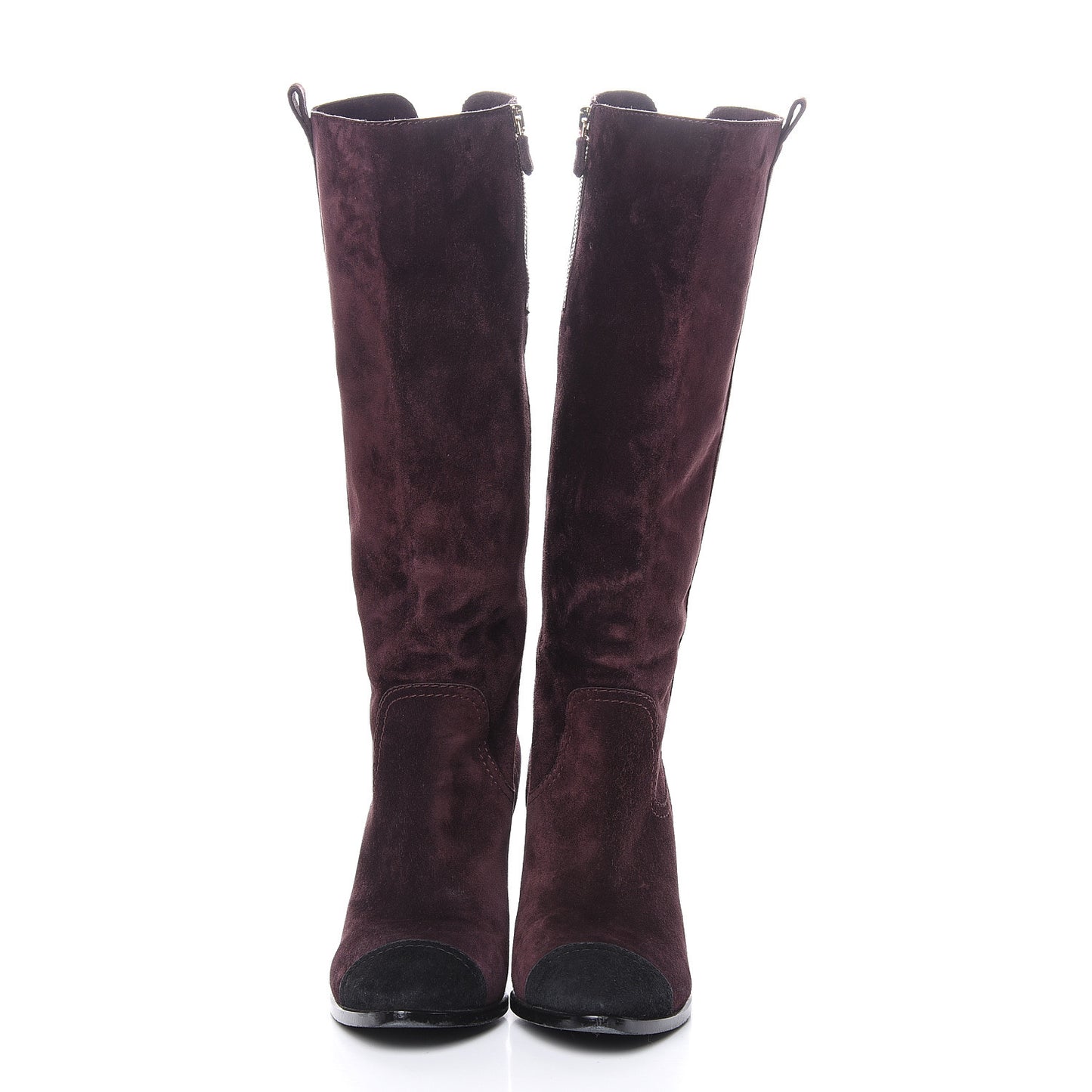 Suede Calfskin Cap Toe Boots 38.5 Burgundy