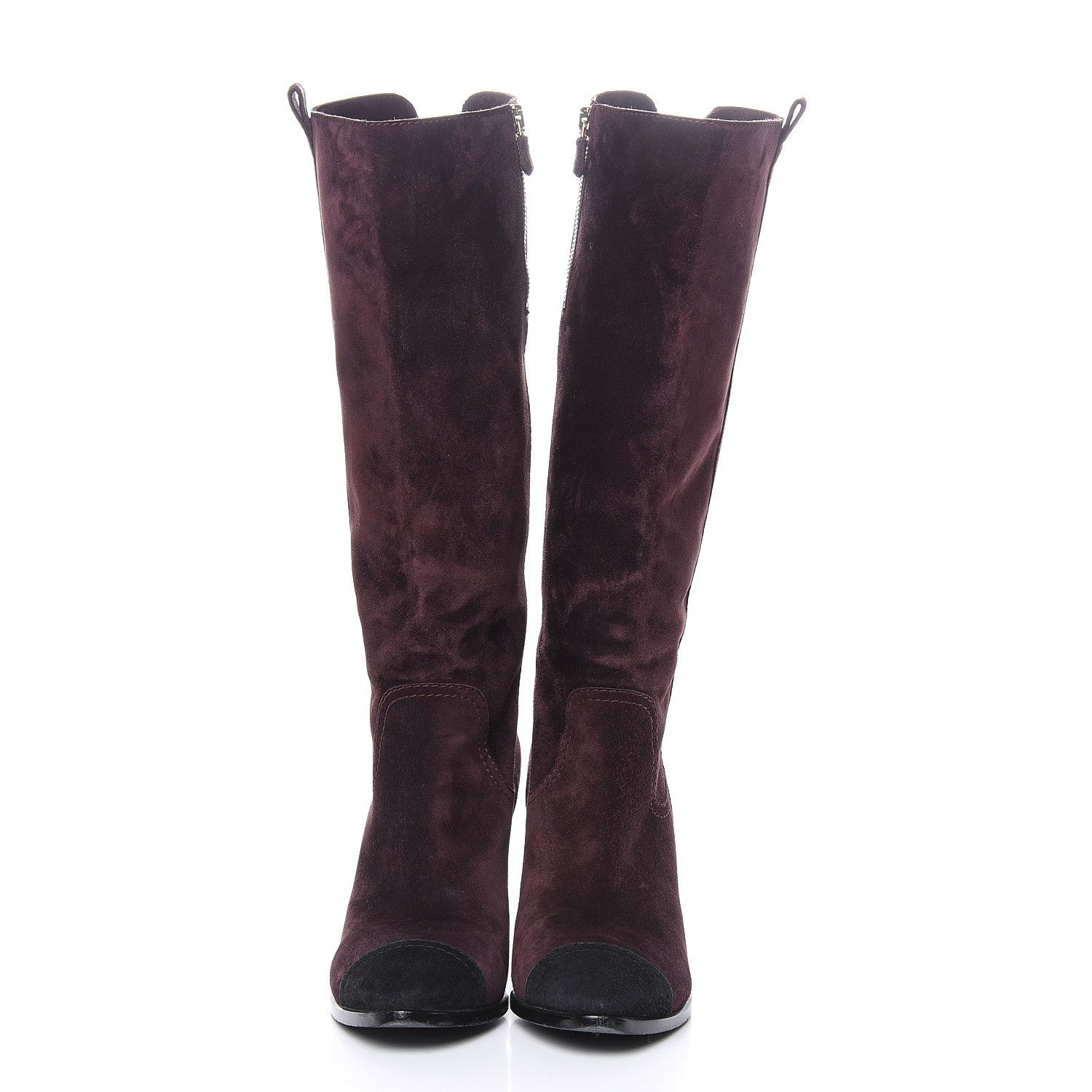Chanel Suede Calfskin Cap Toe Boots 38.5 Burgundy 2 of 9