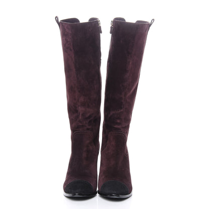 Chanel Suede Calfskin Cap Toe Boots 38.5 Burgundy 2 of 9
