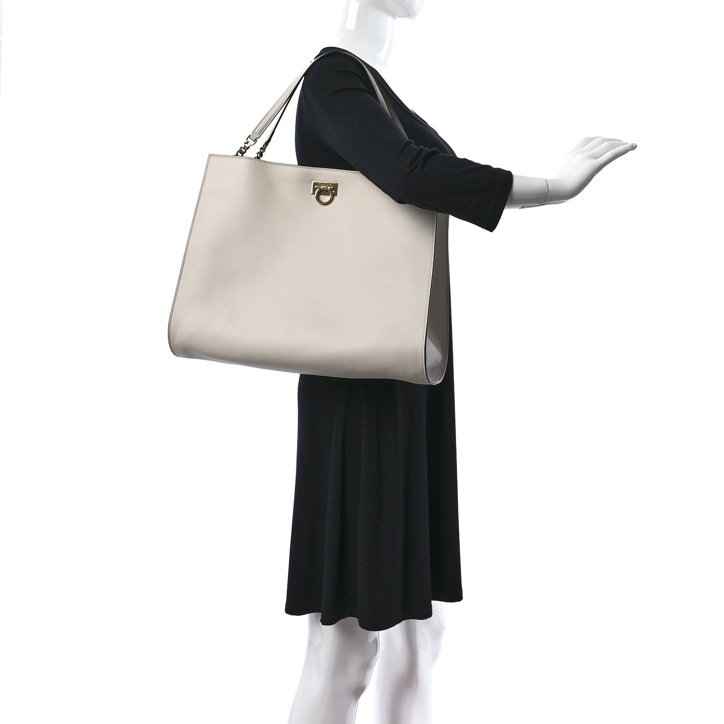 Calfskin Gancini Trifolio Tote Bag Beige