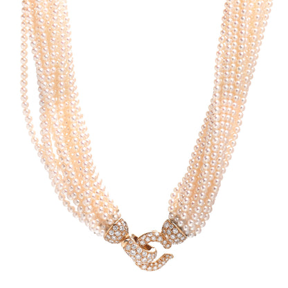 Cartier 18K Yellow Gold Diamond Pearl Collier Torsade Necklace 1 of 4