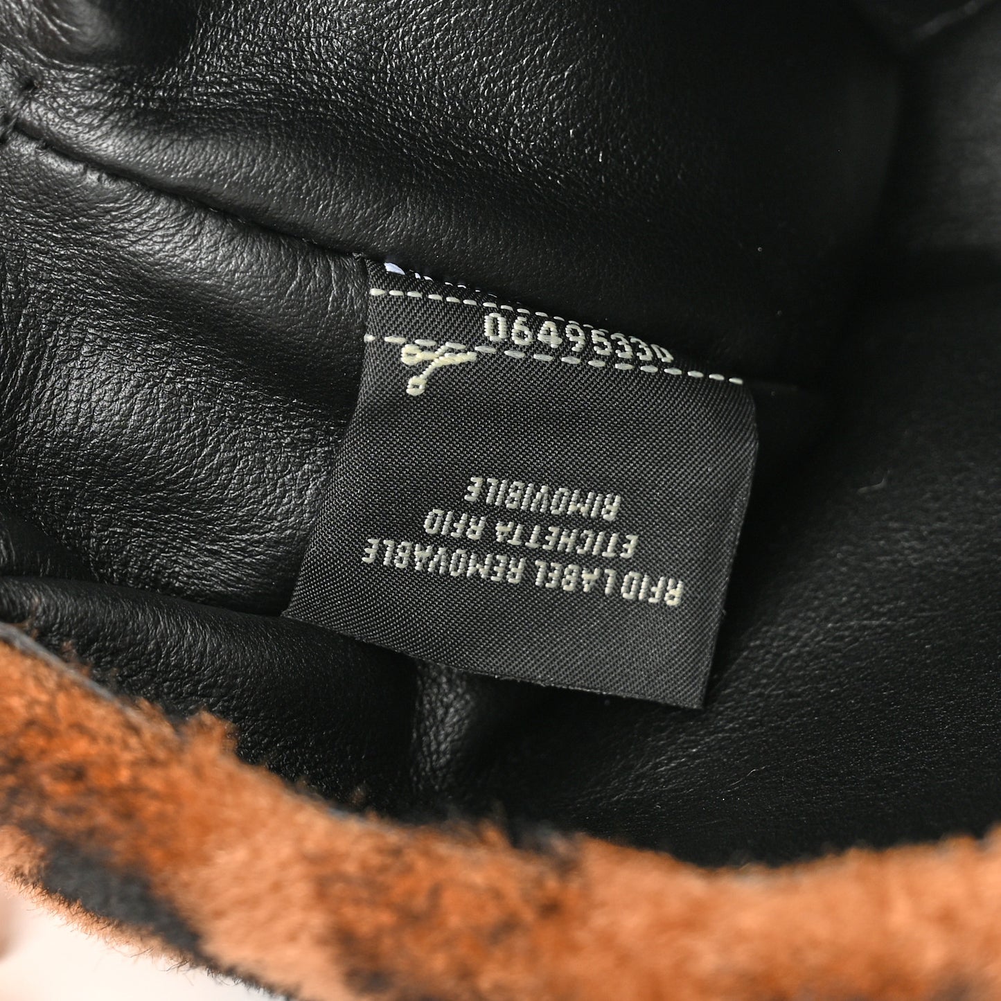 Shearling Vitello Dolce Macro FF 1974 Mini Baguette Tobacco Black