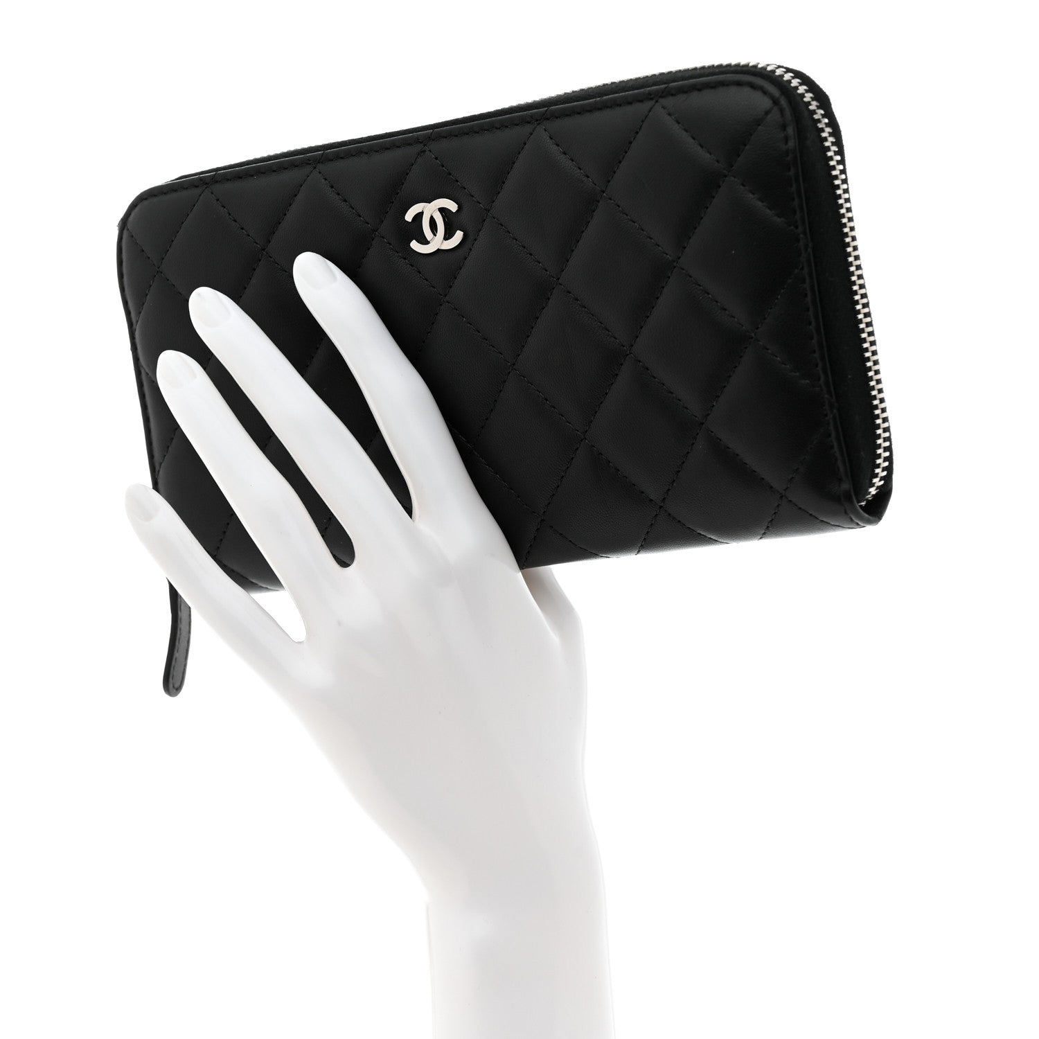 Chanel Lambskin Quilted Large Gusset Zip Around Wallet Black 2 of 8
