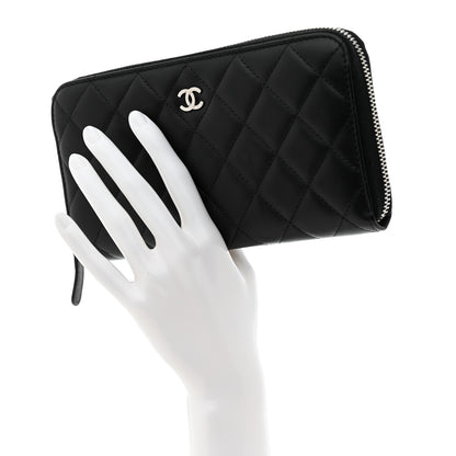 Chanel Lambskin Quilted Large Gusset Zip Around Wallet Black 2 of 8