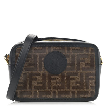 Fendi Glazed Fabric Vitello Century FF 1974 Stamp Patch Mini Camera Case Mogano Panna Black 1 of 12