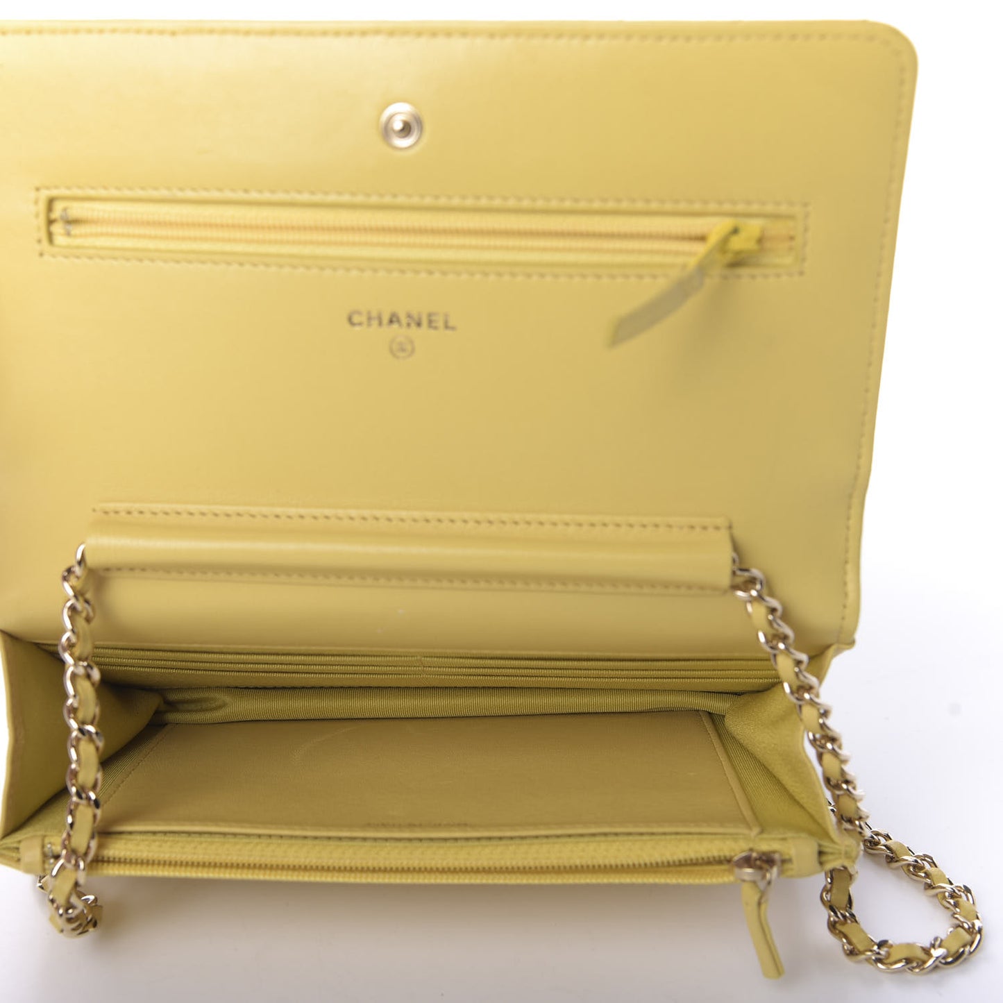 Lambskin Chevron Quilted Wallet On Chain WOC Yellow