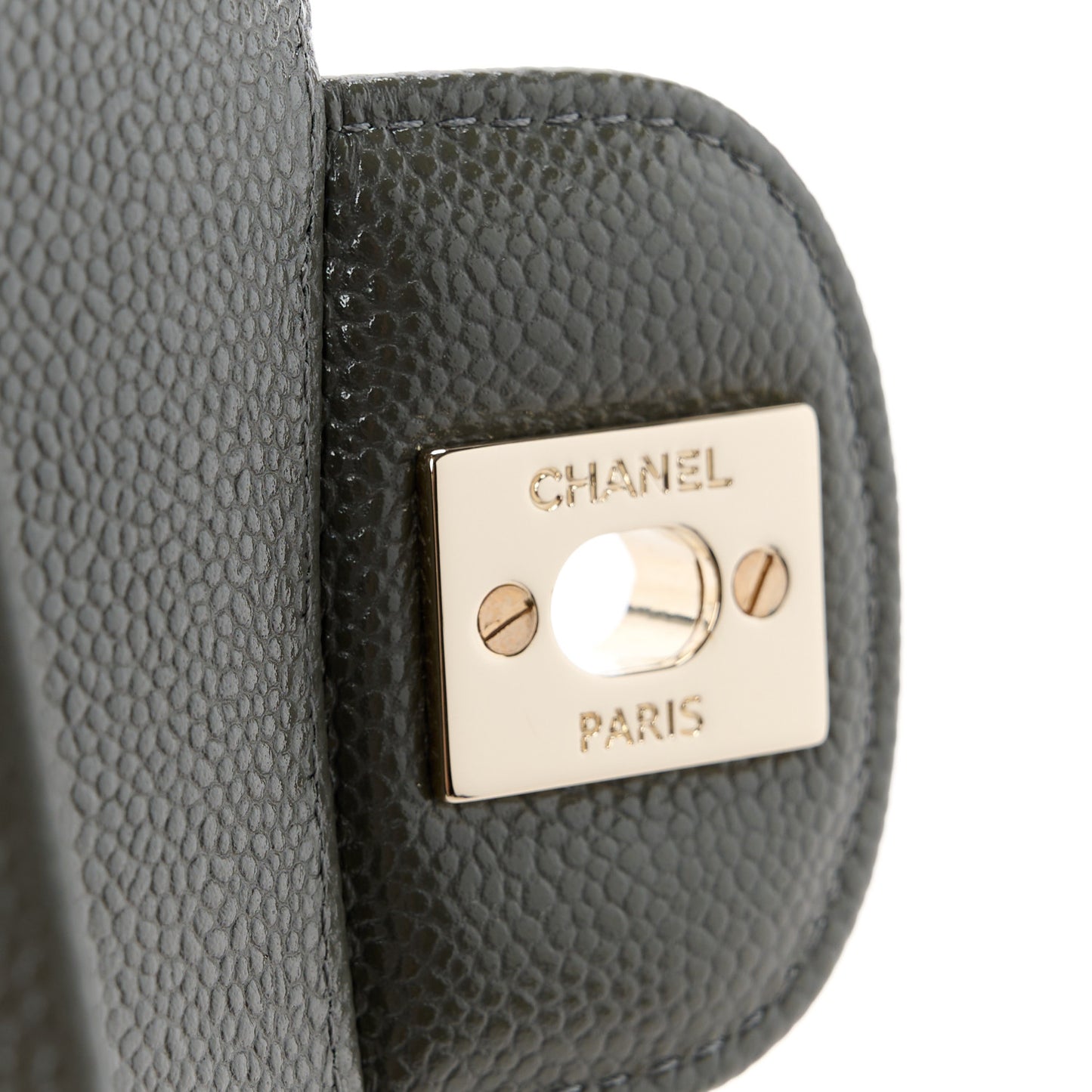 Caviar Chevron Quilted Medium Double Flap Dark Grey