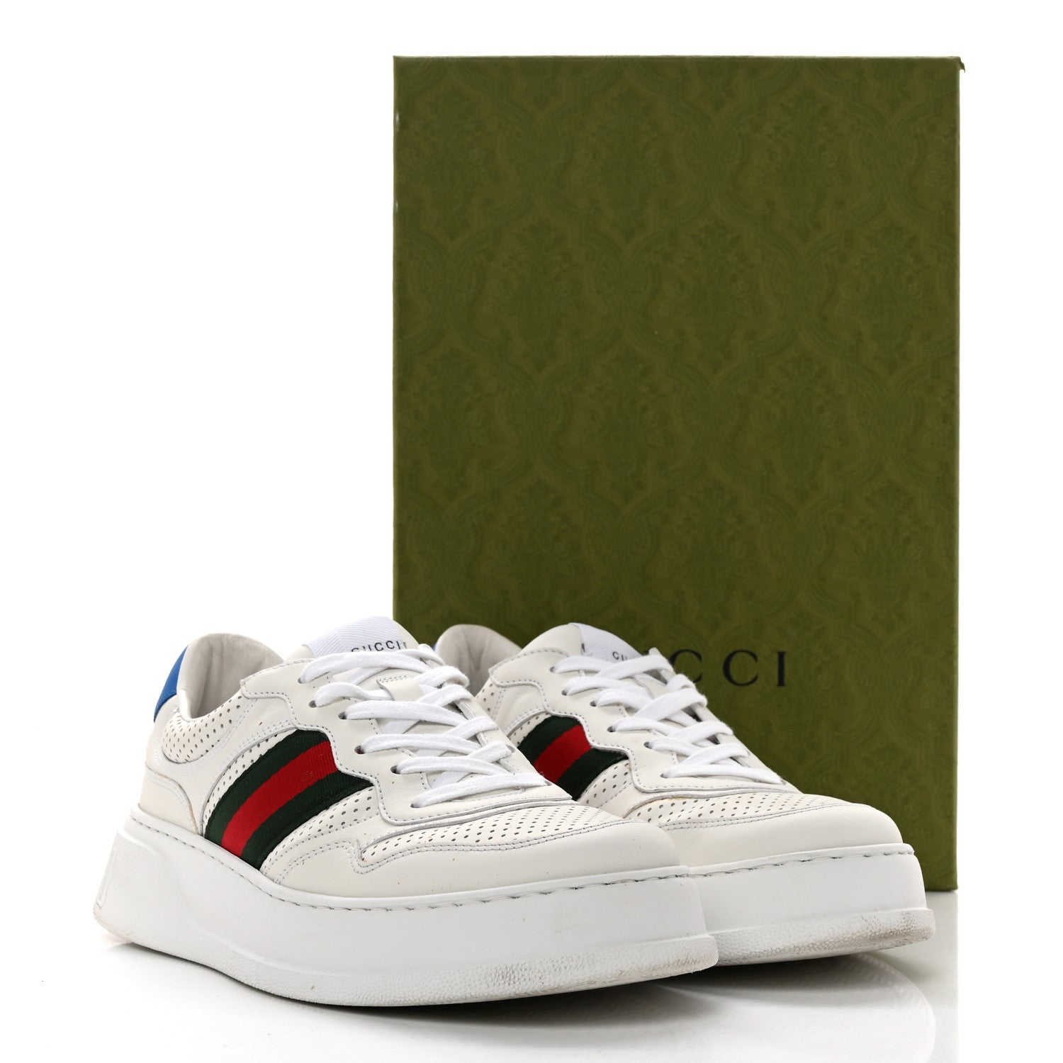 Gucci Calfskin Web Mens Ace Sneakers 9 White Blue 16 of 16