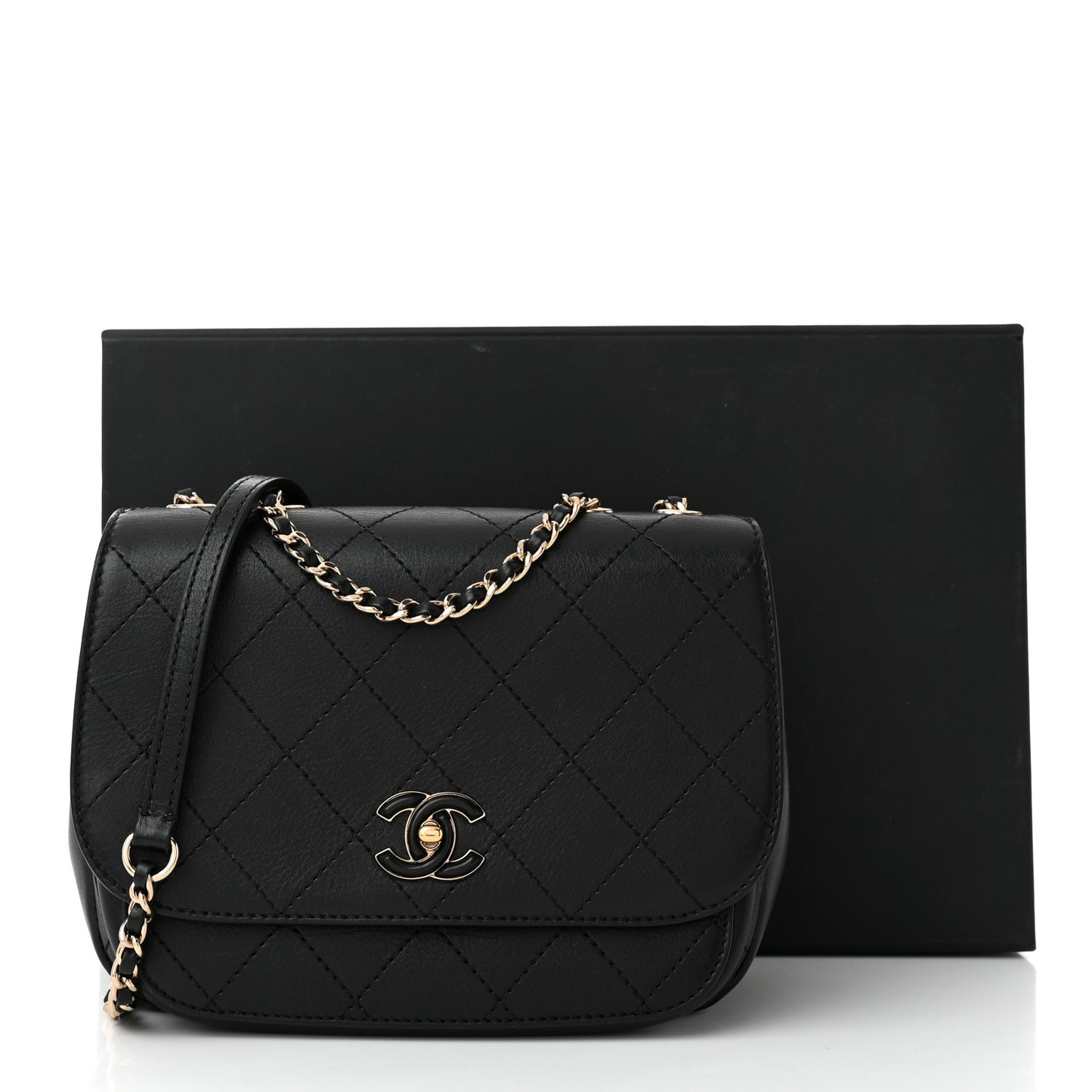 Calfskin Stitched Small Flap Bag Black