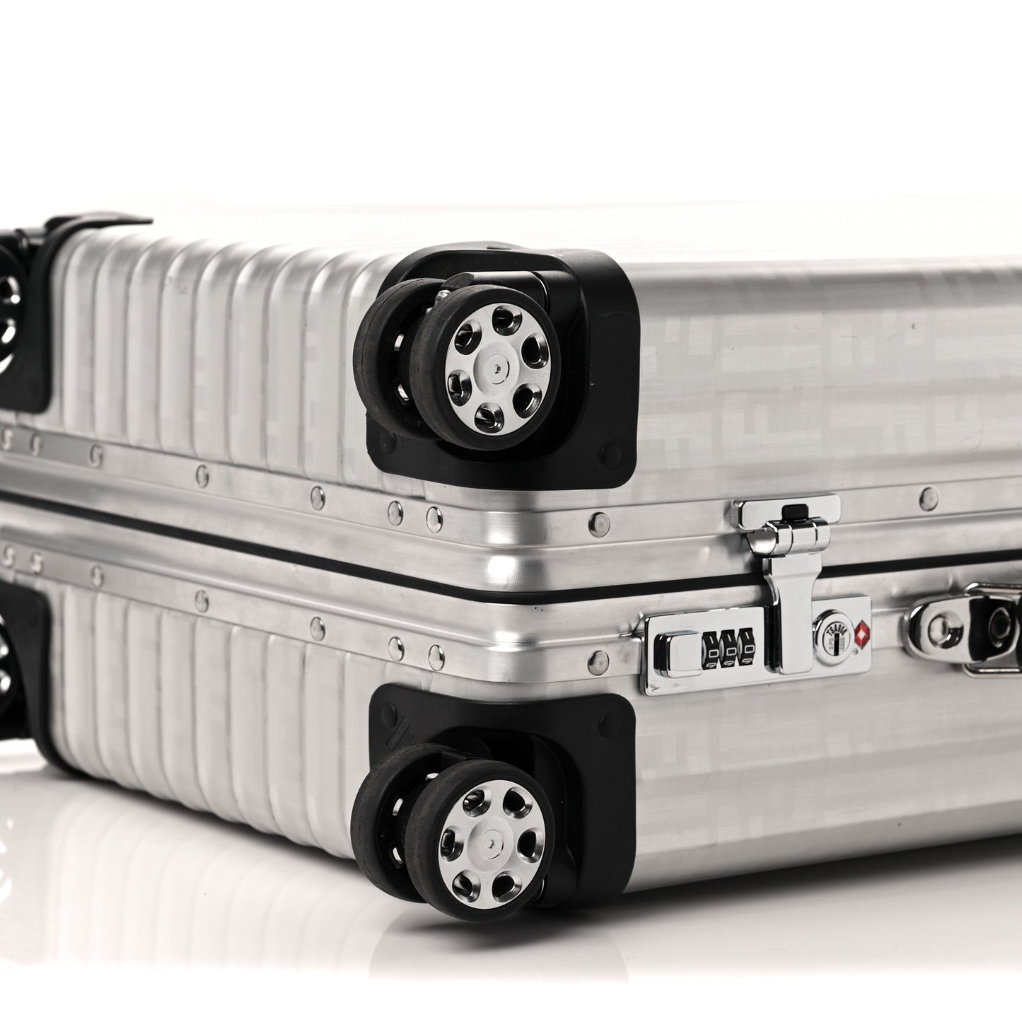 X RIMOWA Aluminum FF Print Roll Away Carry On Luggage Silver