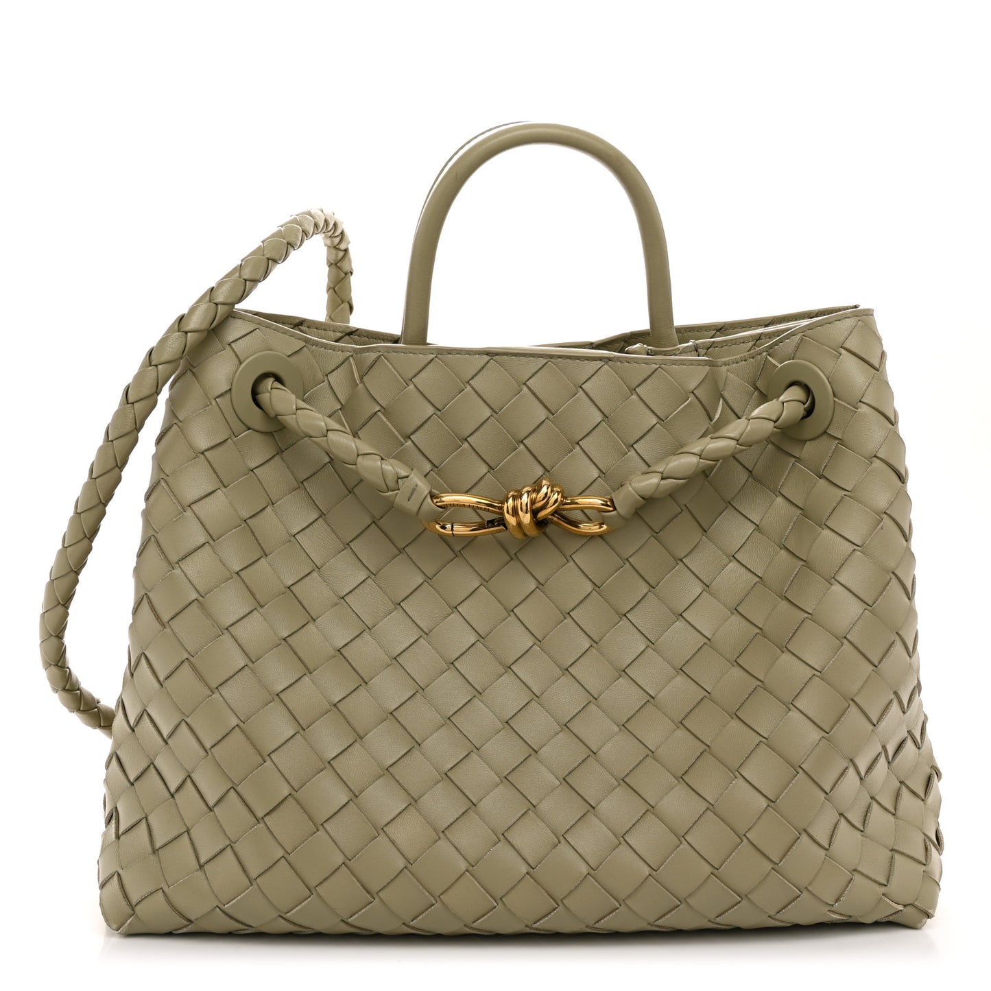 Nappa Intrecciato Medium Andiamo Shoulder Bag Travertine