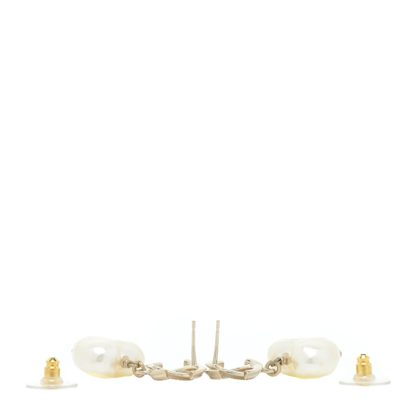 Pearl CC Heart Drop Earrings Gold
